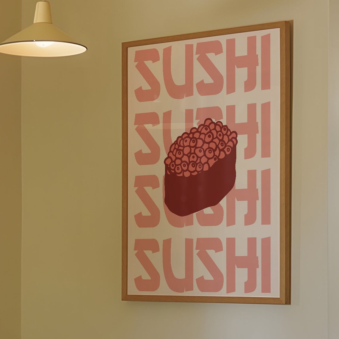 Salmon Roe Gunkan Sushi Retro Pink Typography Kitchen Wall Art