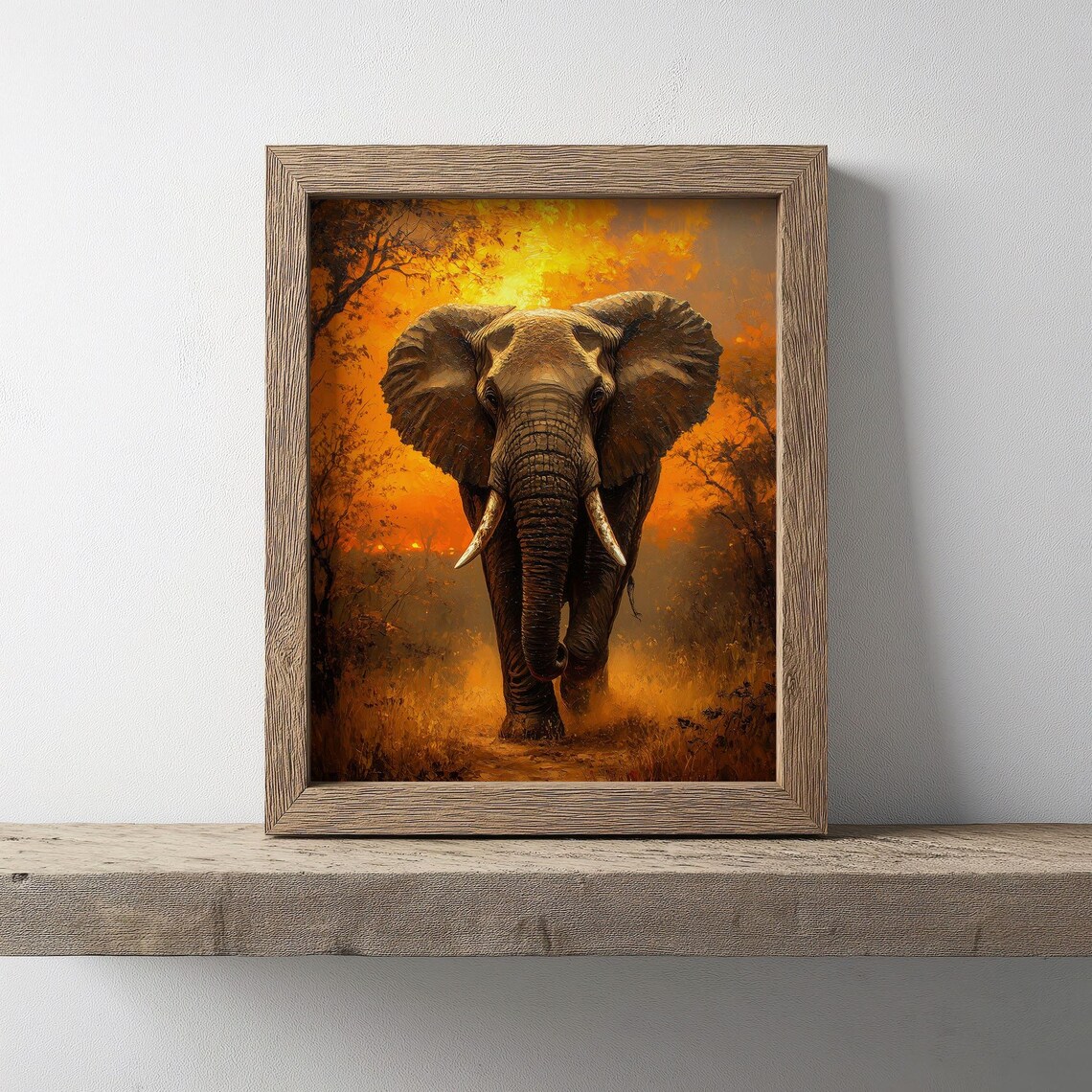 Majestic African Elephant Sunset Fiery Savanna Wildlife Portrait Poster - Image 2