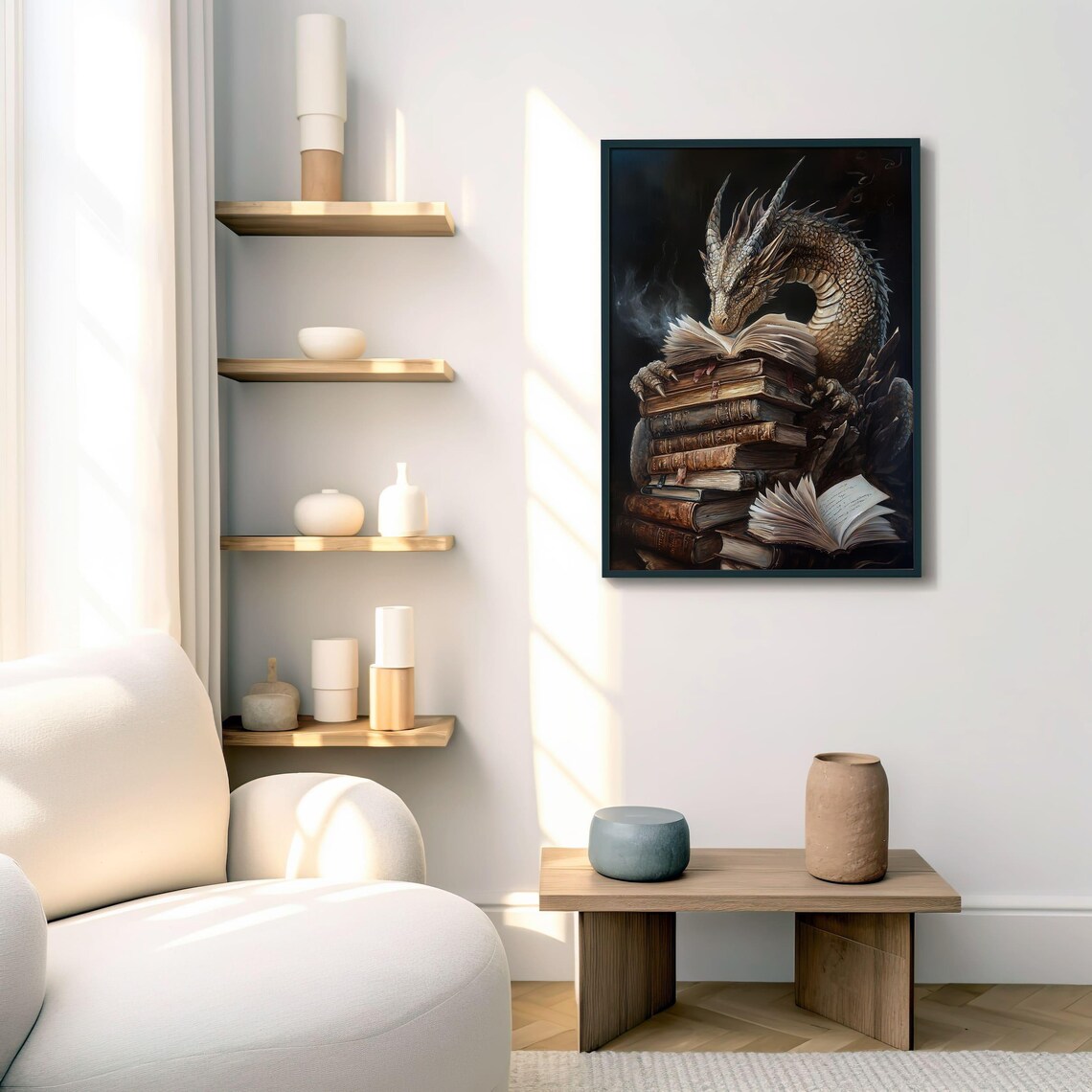 Fantasy Dragon Book Art Print, Mythical Library Decor - Image 8