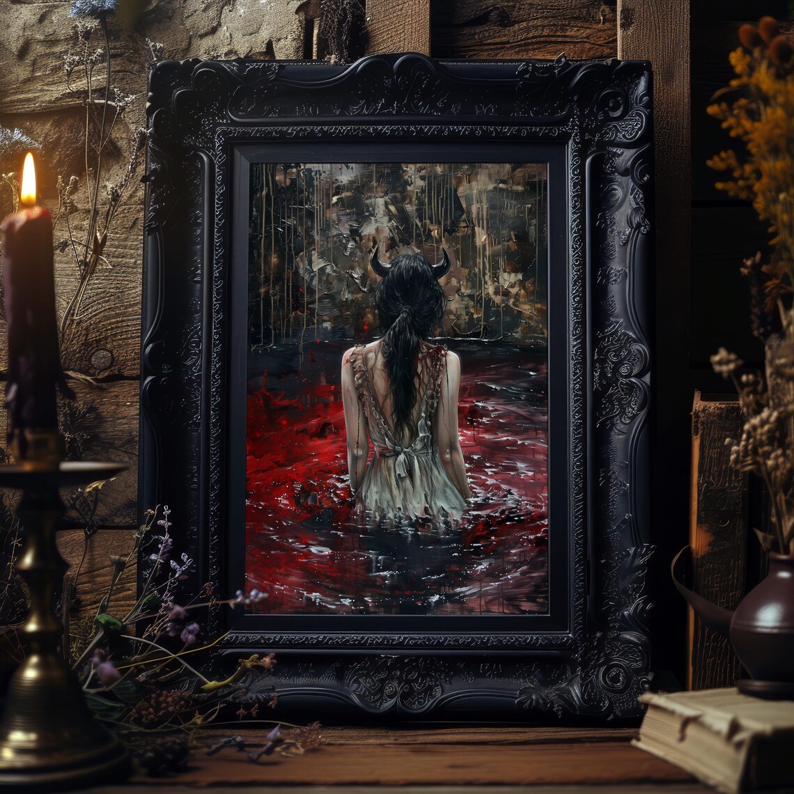 Horned Demon Woman Dark Waters Gothic Fantasy Portrait Art Poster - Image 5