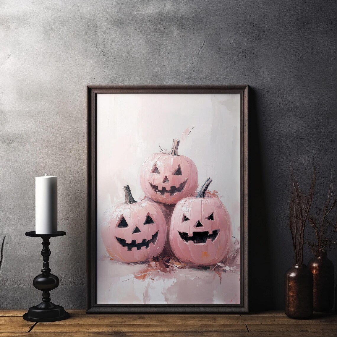 Pink Halloween Pumpkin Art Print Pastel Halloween Decor Cute Fall Wall Art Pastel Pumpkin Wall Decor - Image 5