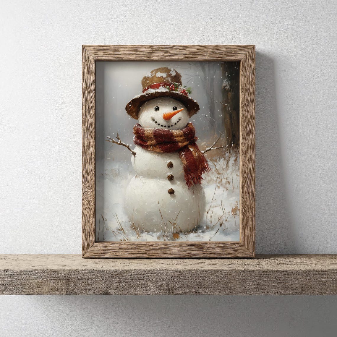 Cheerful Snowman With Red Scarf in Snowy Winter Woods Poster - Image 4