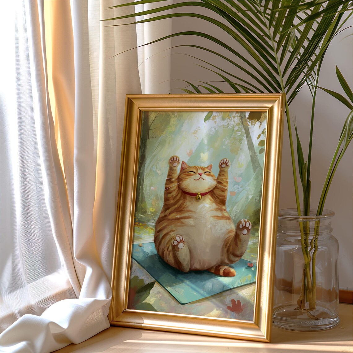 Chubby Orange Cat Yoga Stretch Cute Animal Art Funny Decor Poster - Image 3
