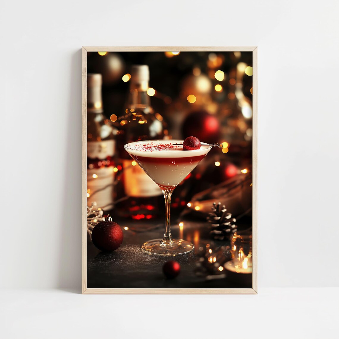 Christmas Martini Cocktail with Festive Bokeh Holiday Bar Decor Poster - Image 8