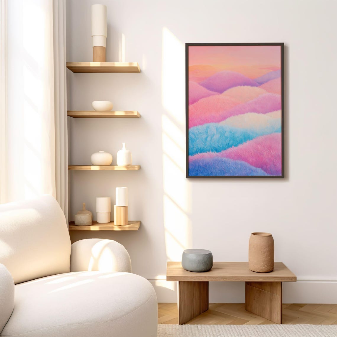 Pastel Rainbow Waves Abstract Dreamy Pink Blue Soothing Decor Wall Art - Image 3