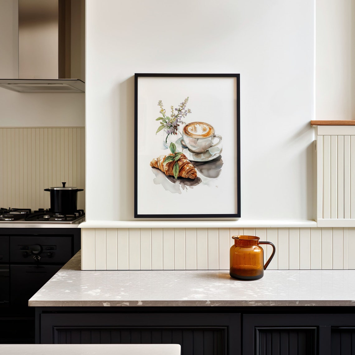 Coffee And Croissant Wall Art Print Kitchen Decor Breakfast Art Print - Image 2