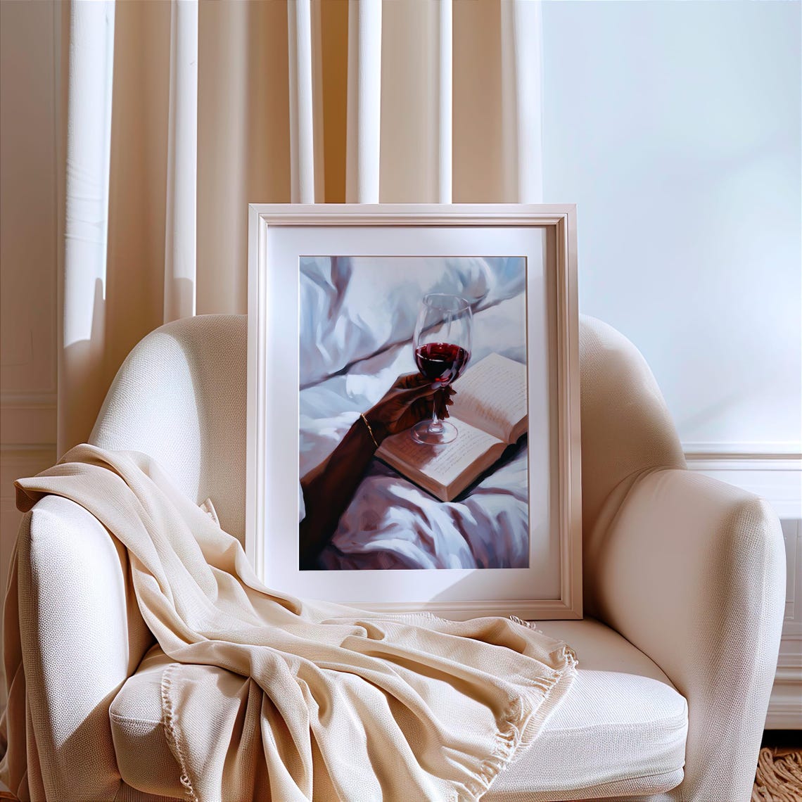 Hand Holding Red Wine Glass Over Open Book Cozy Reading Time Poster - Image 7