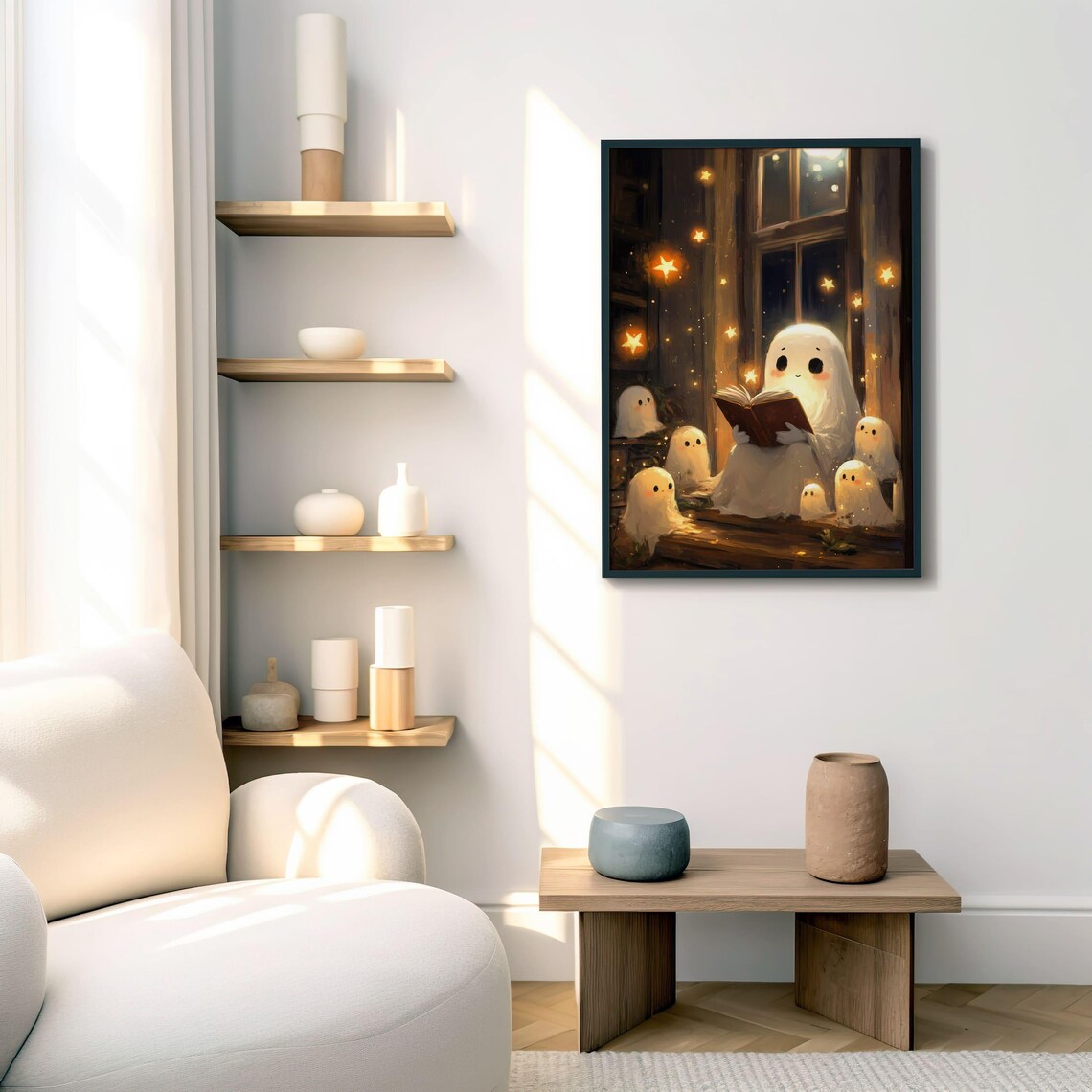 Halloween Ghost Reading Art Cozy Book Lover Print Spooky Cute Wall Decor Autumn Night Magic Art - Image 5