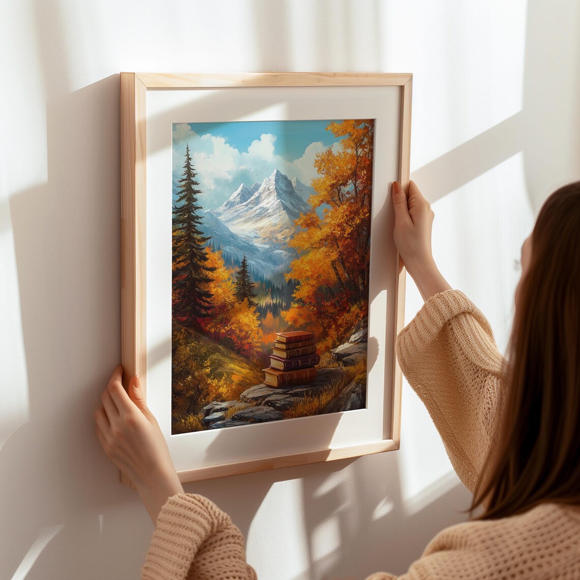 Autumn Mountain Landscape With Stack Of Books On Rocky Outcrop Poster - Image 6