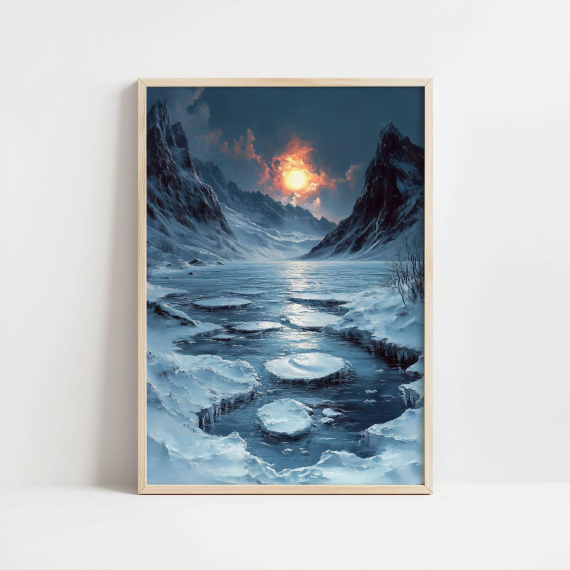 Frozen Mountain Lake at Sunset With Golden Sun Reflection Poster - Image 8