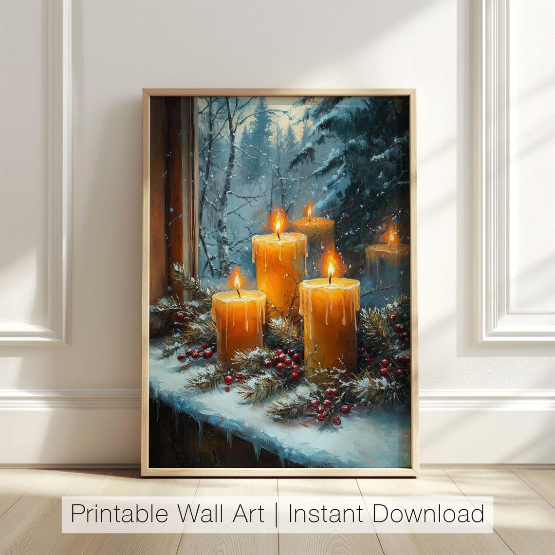 Winter Candles On Snowy Windowsill Christmas Glow Art Poster