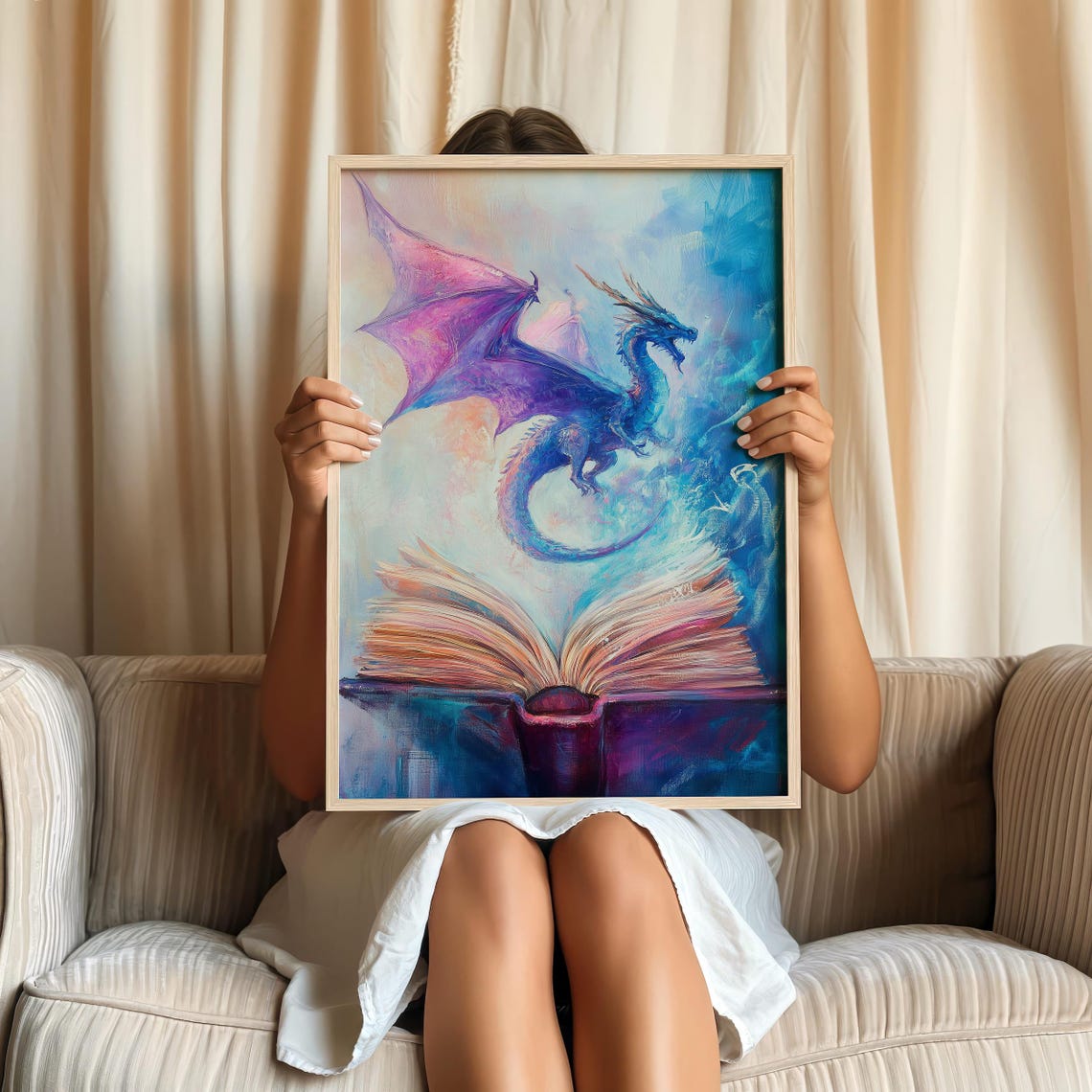 Purple Dragon Emerging From Open Book Magical Fantasy Art Poster - Image 3