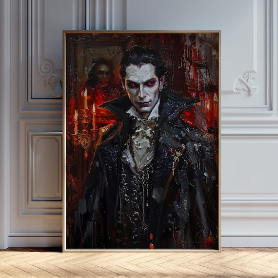 Gothic Vampire Portrait With Piercing Red Eyes Dark Fantasy Poster