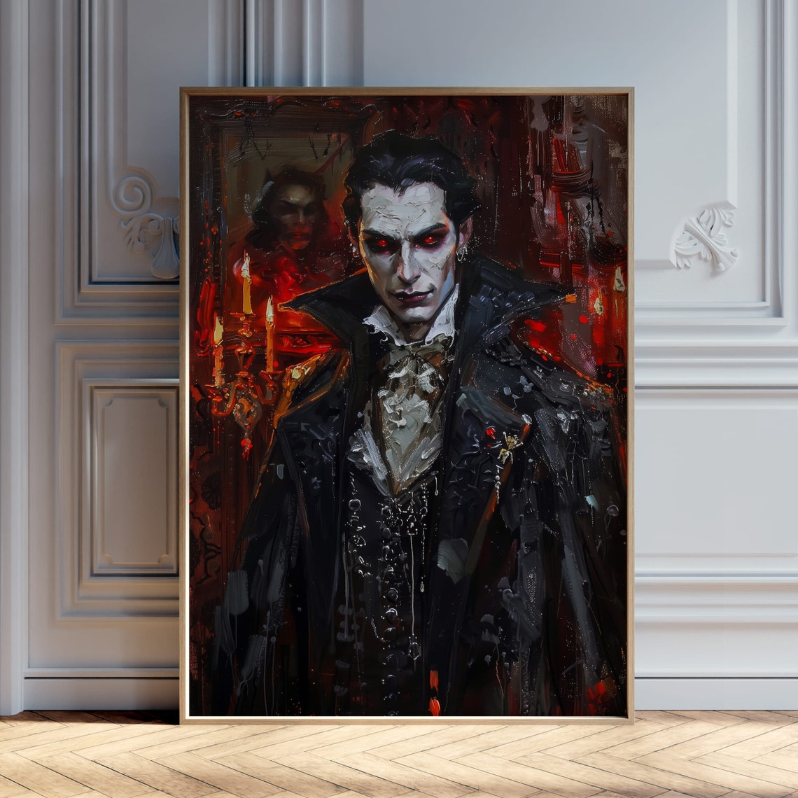 Gothic Vampire Portrait With Piercing Red Eyes Dark Fantasy Poster