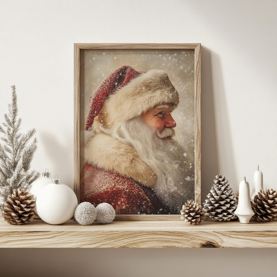 Vintage Santa Claus Holiday Art Print, Retro Decor - Image 4