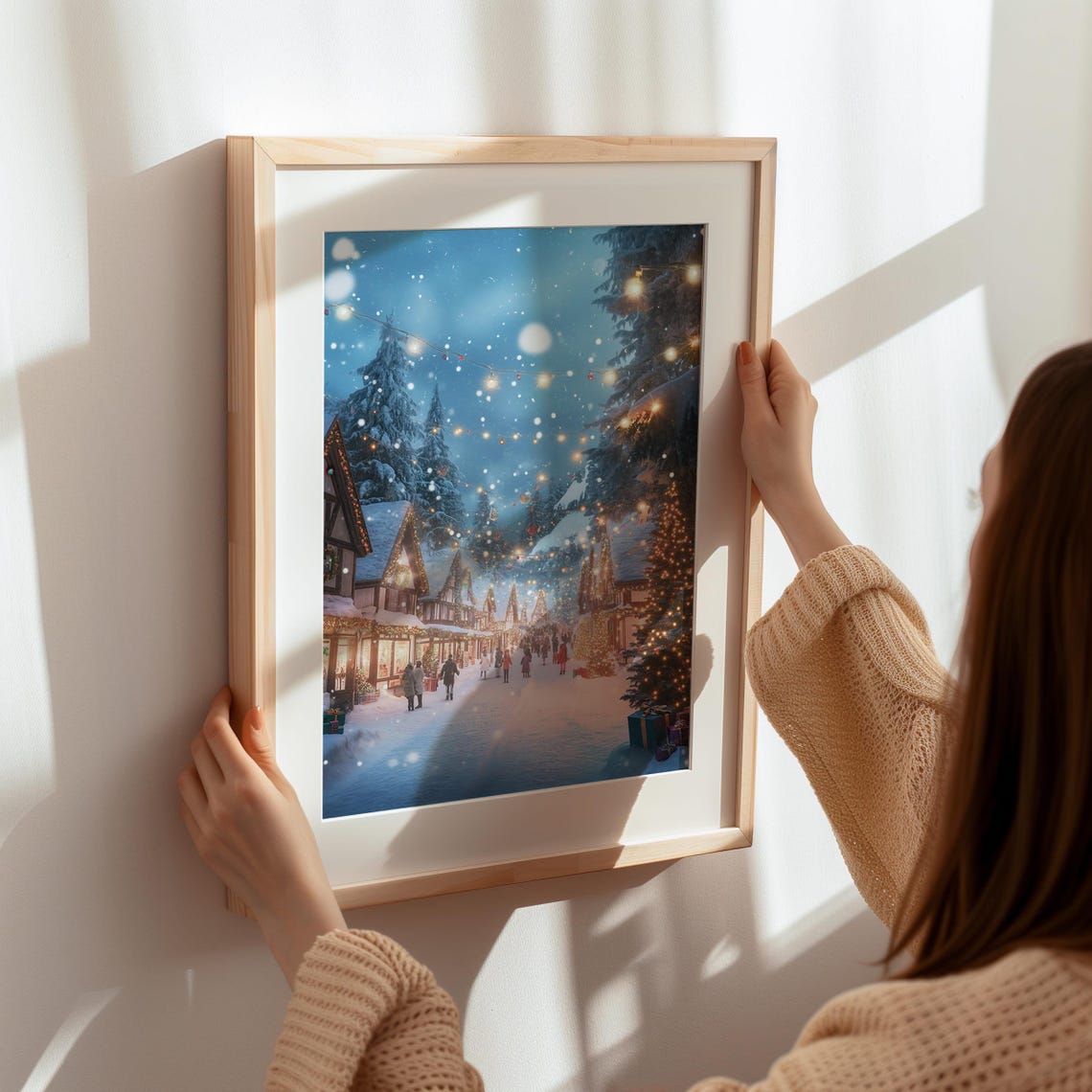 Snowy Christmas Village Night Lights Winter Wonderland Town Poster - Image 5