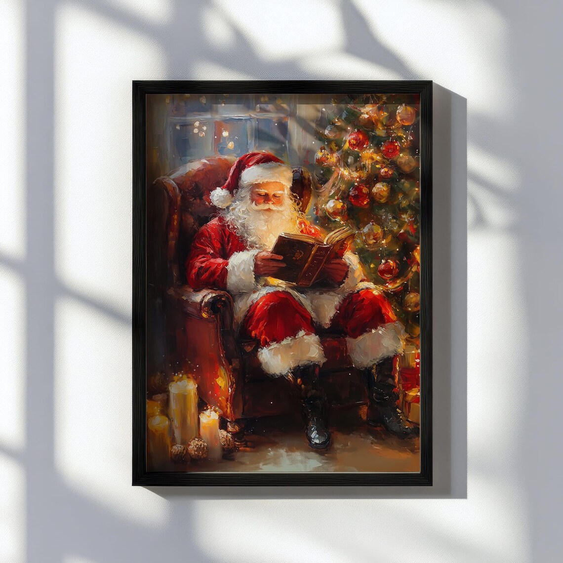 Santa Claus Reading Christmas Tree Wall Art Print - Image 3