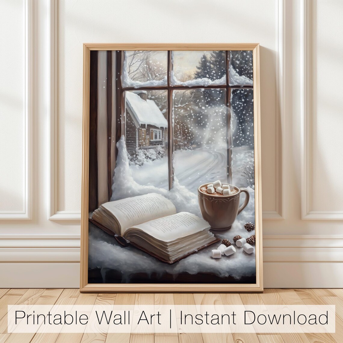 Winter Book Reading Art Print, Cozy Reading Nook