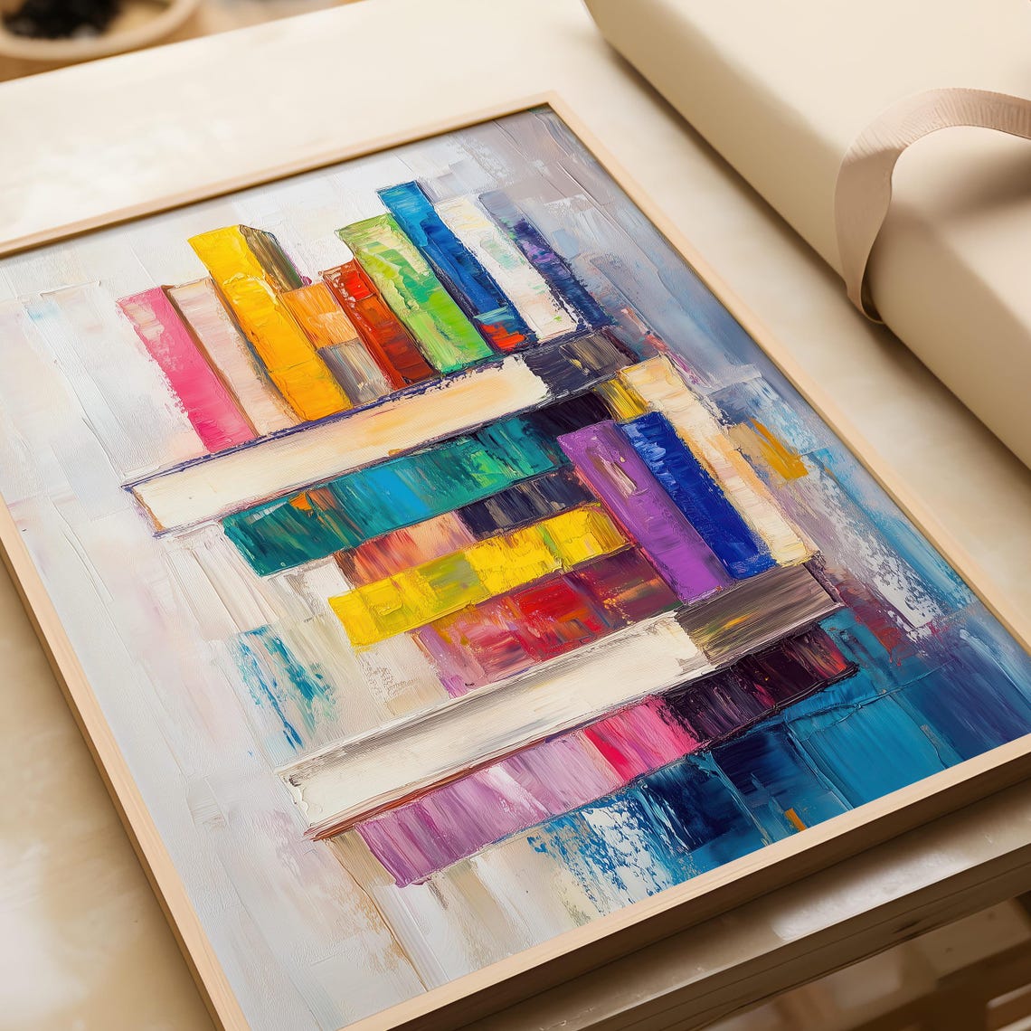 Rainbow Book Stack Abstract Oil Painting Bright Modern Art Poster - Image 5
