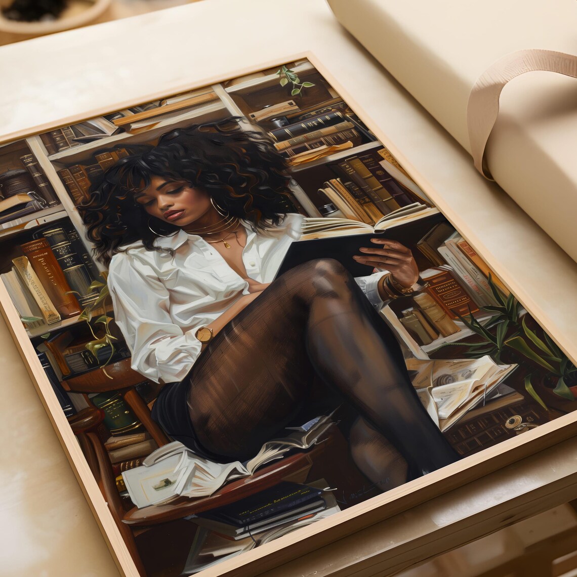 Black Woman Reading Art Print, Library Decor - Image 7