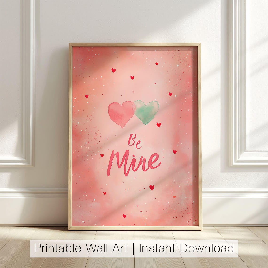Be Mine Watercolor Pink Hearts Valentine Love Romantic Script Poster