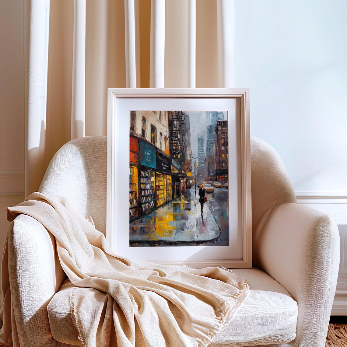 Rainy City Street Bookstore Window Bookshop Lover Art Poster - Image 2