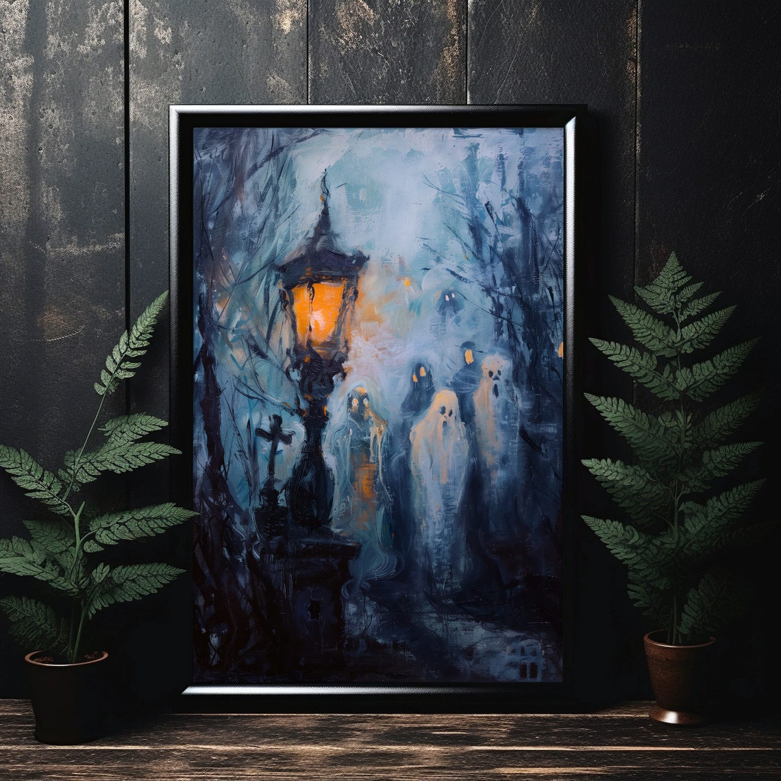 Ghosts By A Glowing Lantern In A Dark Forest Haunted Art Poster - Image 3