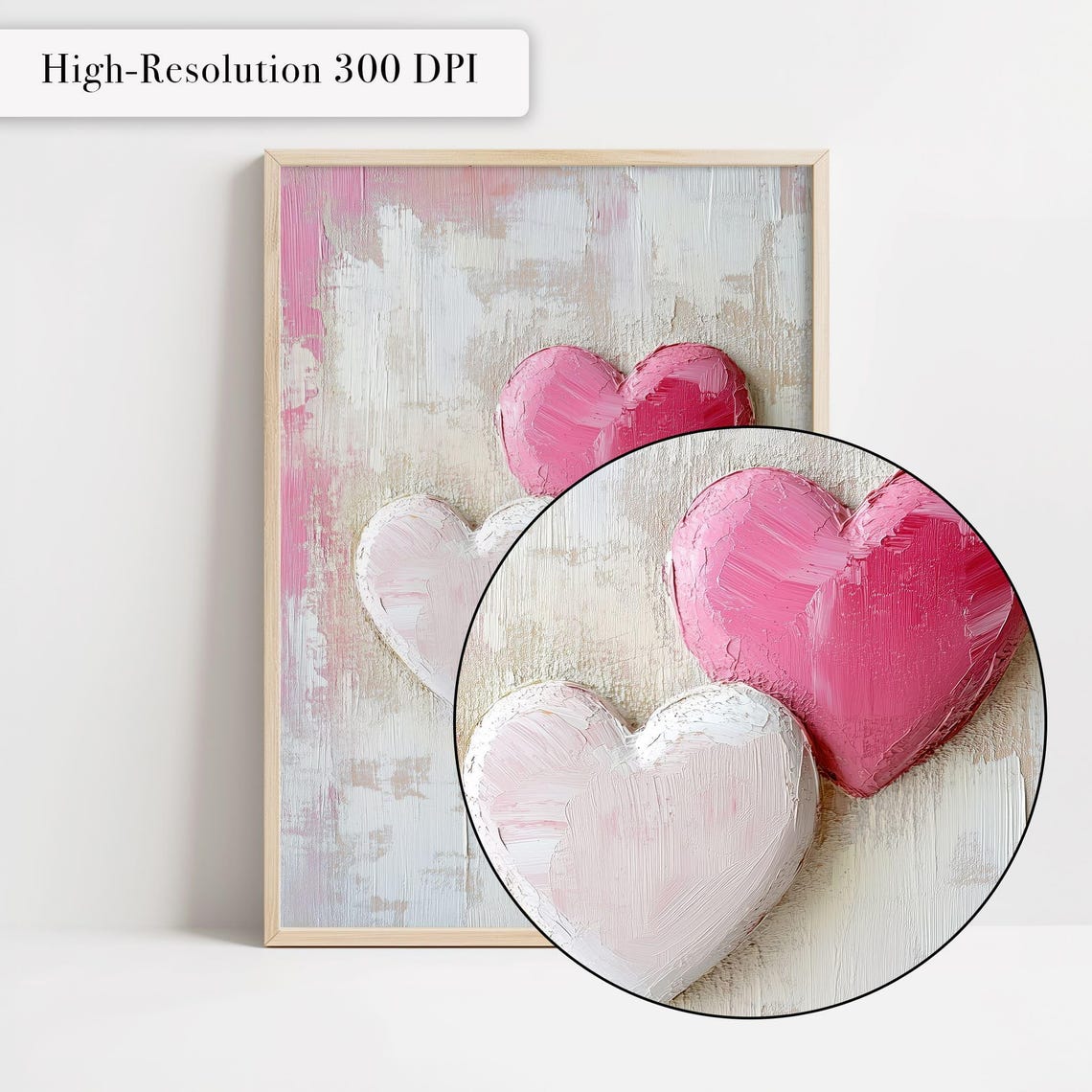 Two Textured 3D Hearts In Pink And White Abstract Love Poster - Image 4