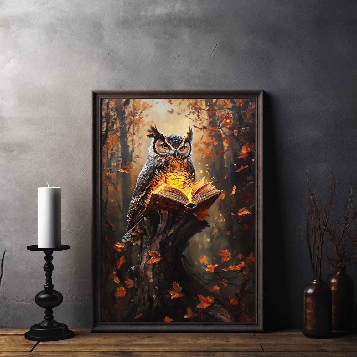 Mystical Owl With Glowing Book Autumn Forest Halloween Poster - Image 4