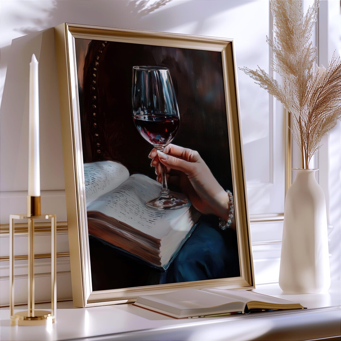 Elegant Hand Holding A Red Wine Glass Over An Open Book Poster - Image 4