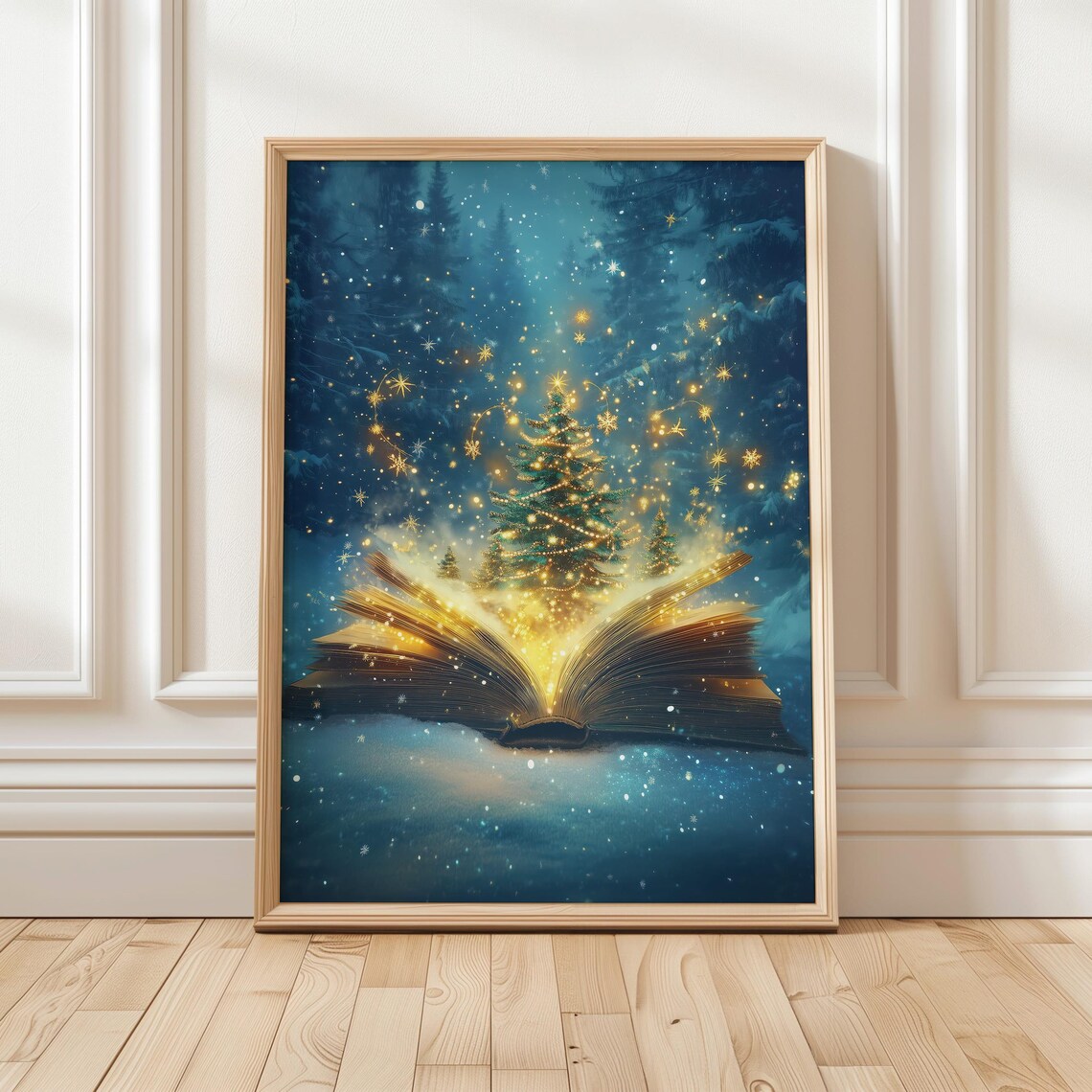 Magical Open Book Releasing Christmas Tree Winter Fantasy Decor Art Poster