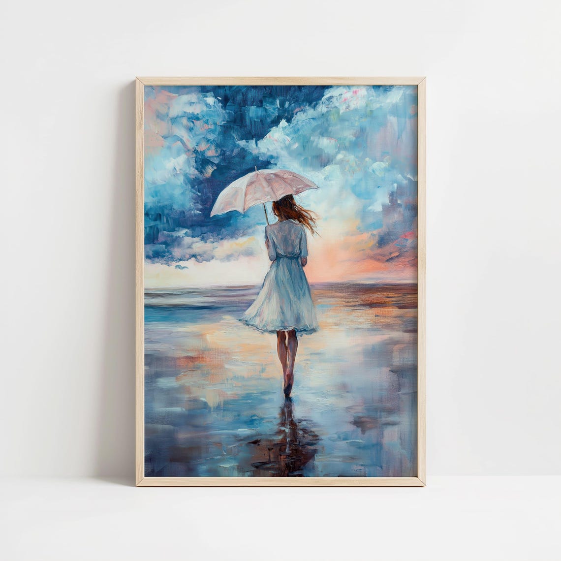Woman With Umbrella Beach Sunset Walk Impressionist Art Poster - Image 8