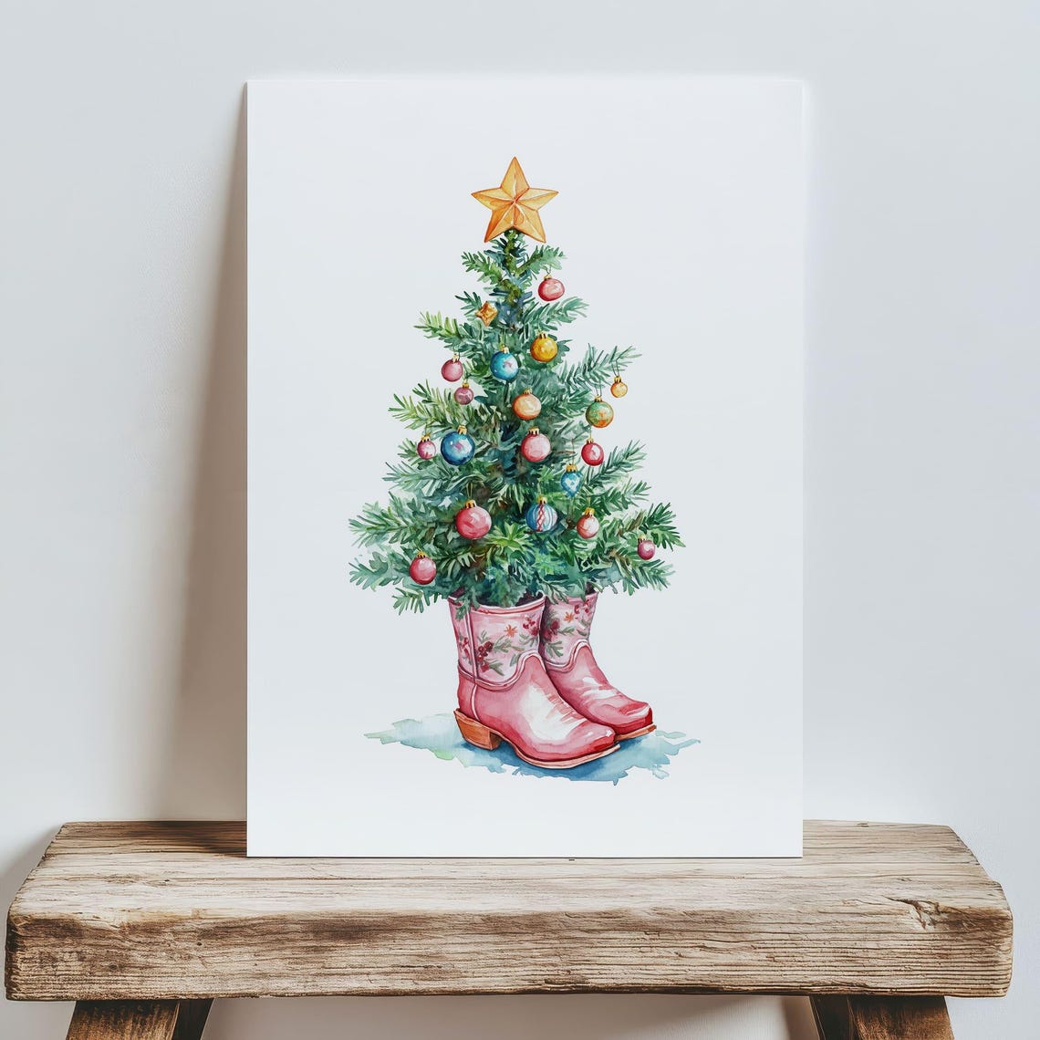 Christmas Tree In Pink Cowboy Boots Western Holiday Art Poster - Image 4