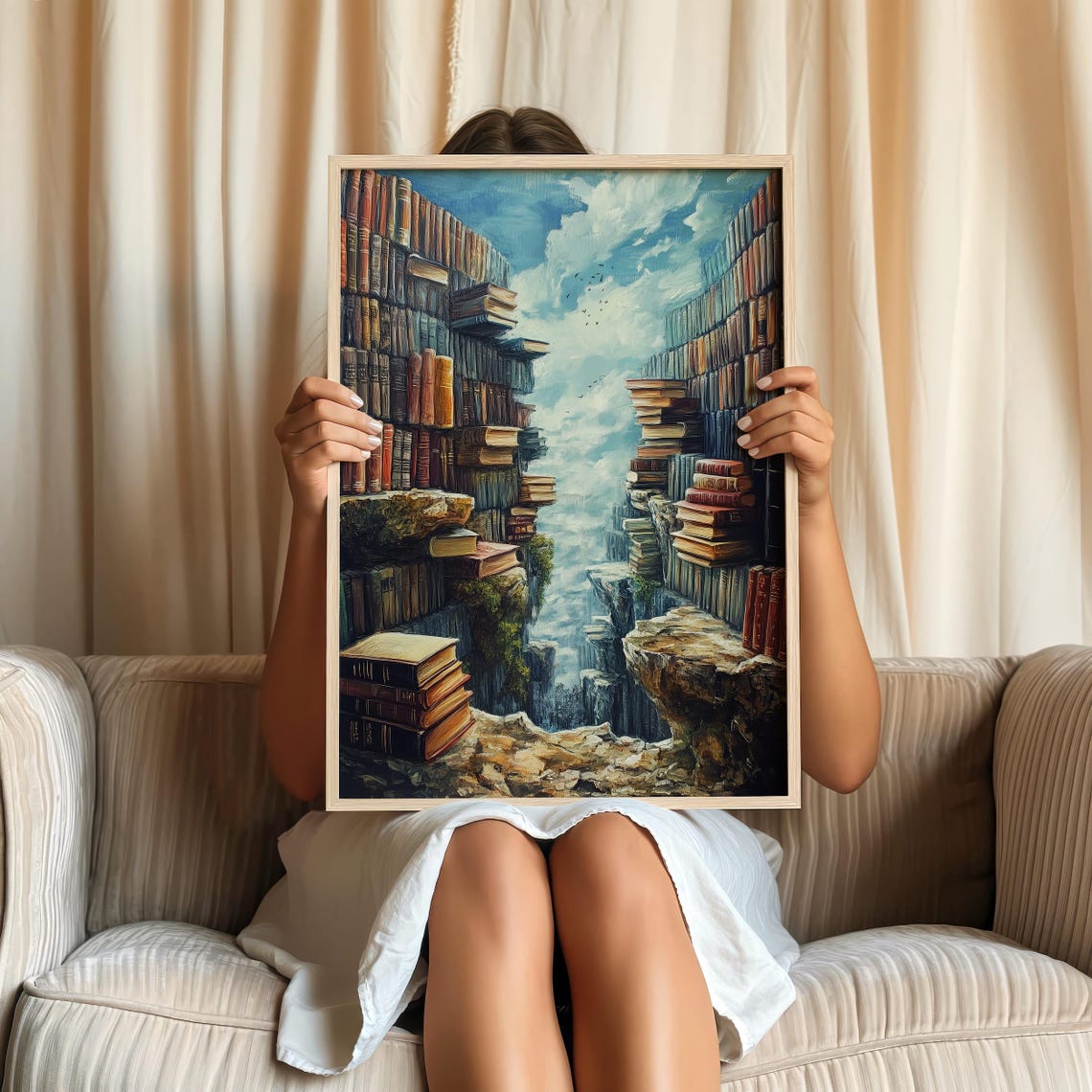 Surreal Dream Library Canyon Books Waterfall Fantasy Art Poster - Image 2