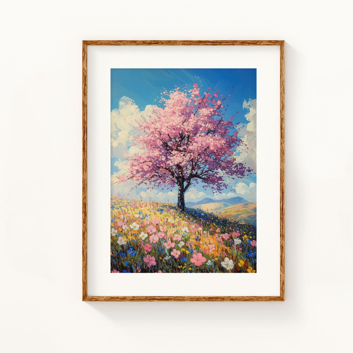 Cherry Blossom Tree Over Wildflower Meadow Spring Art Poster - Image 3