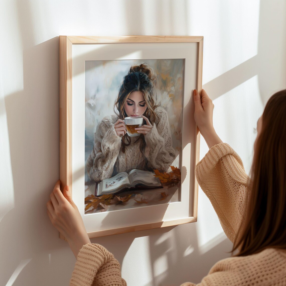 Woman In Knit Sweater With Coffee Cozy Autumn Reading Poster - Image 6