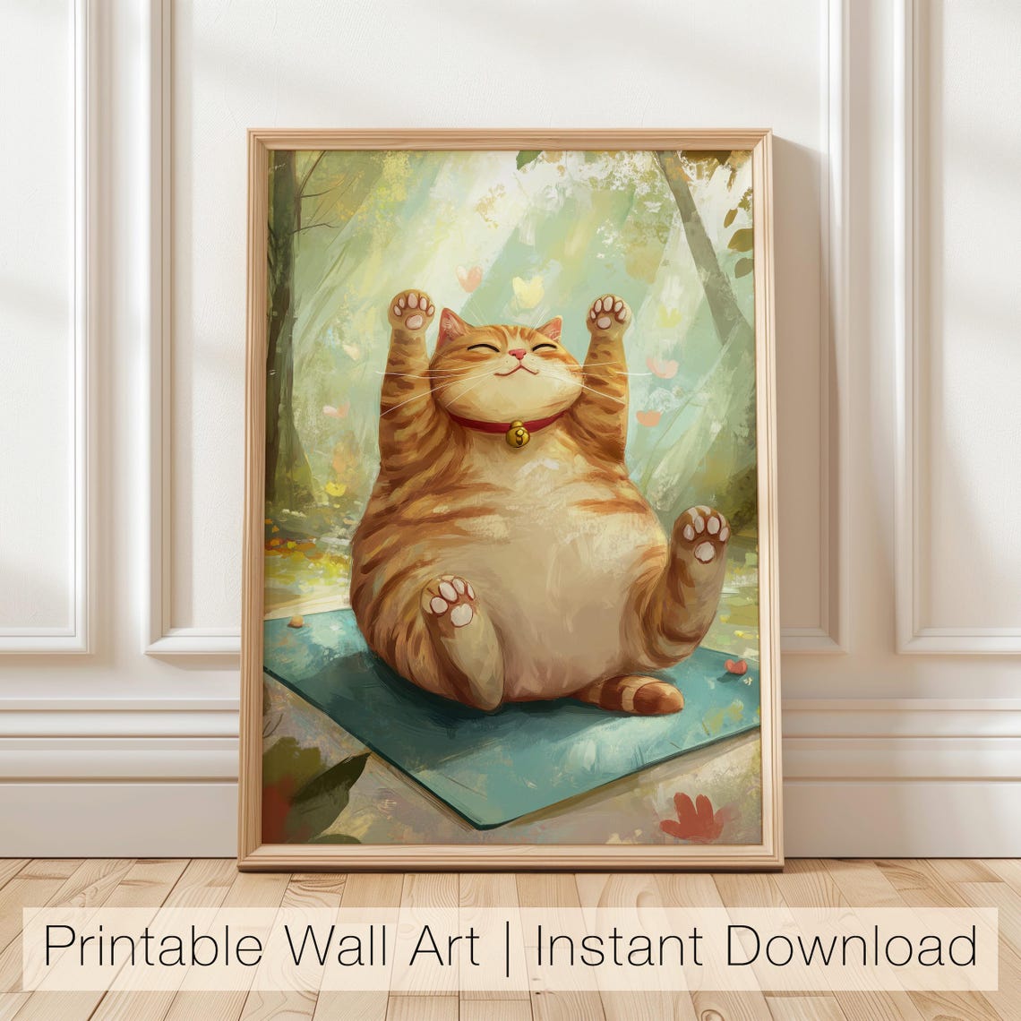 Chubby Orange Cat Yoga Stretch Cute Animal Art Funny Decor Poster