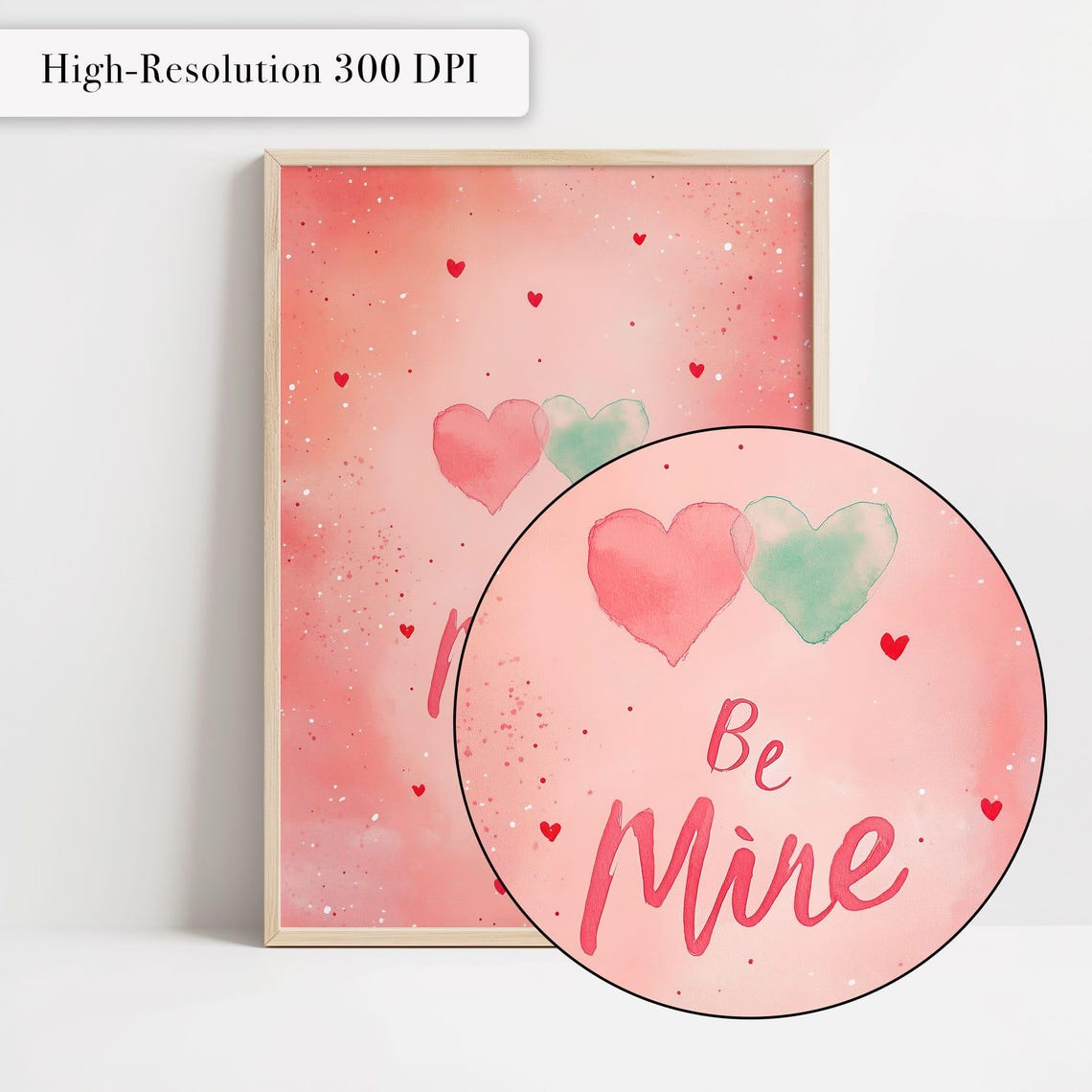 Be Mine Watercolor Pink Hearts Valentine Love Romantic Script Poster - Image 4