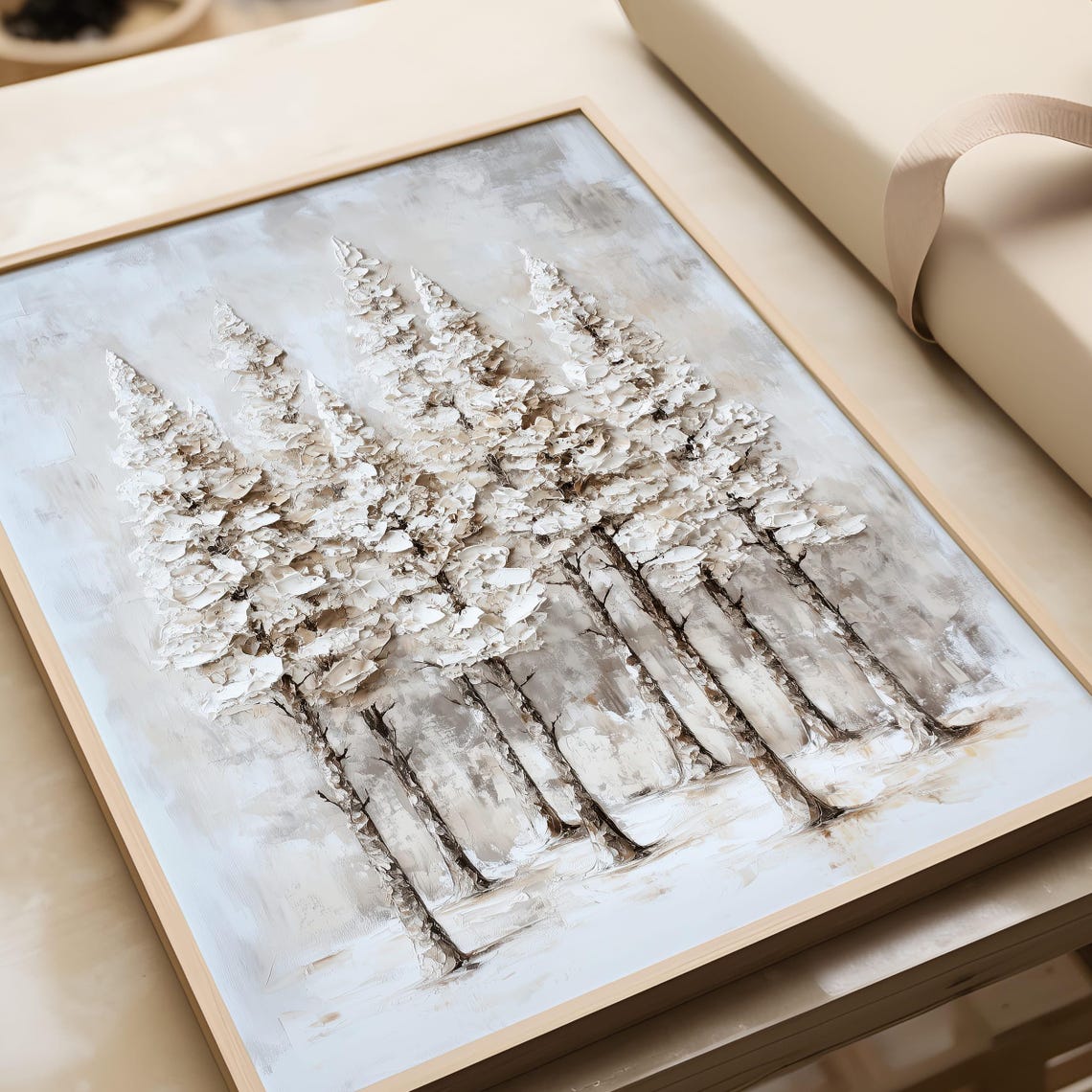 Snowy Pine Forest Textured Impasto Landscape Painting Poster - Image 6