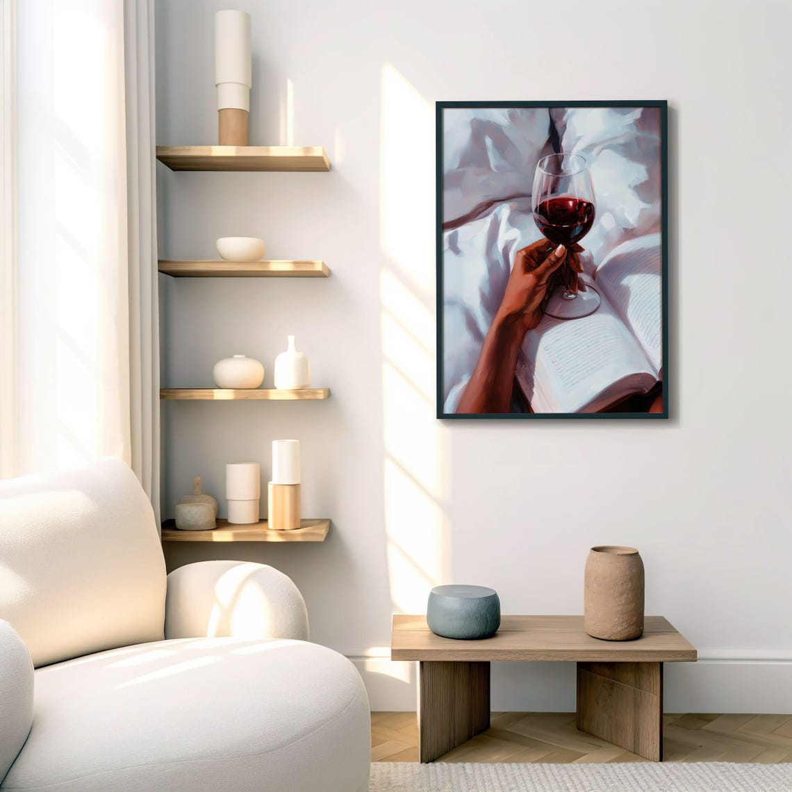 Red Wine Glass Over Open Book Cozy Book Lover Reading Poster - Image 5