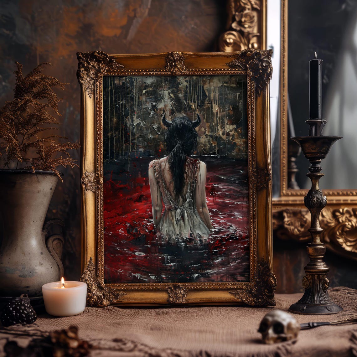 Horned Demon Woman Dark Waters Gothic Fantasy Portrait Art Poster - Image 8