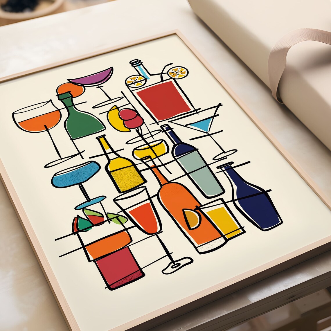 Retro Cocktail Line Art Colorful Bar Drink Illustration Poster - Image 4