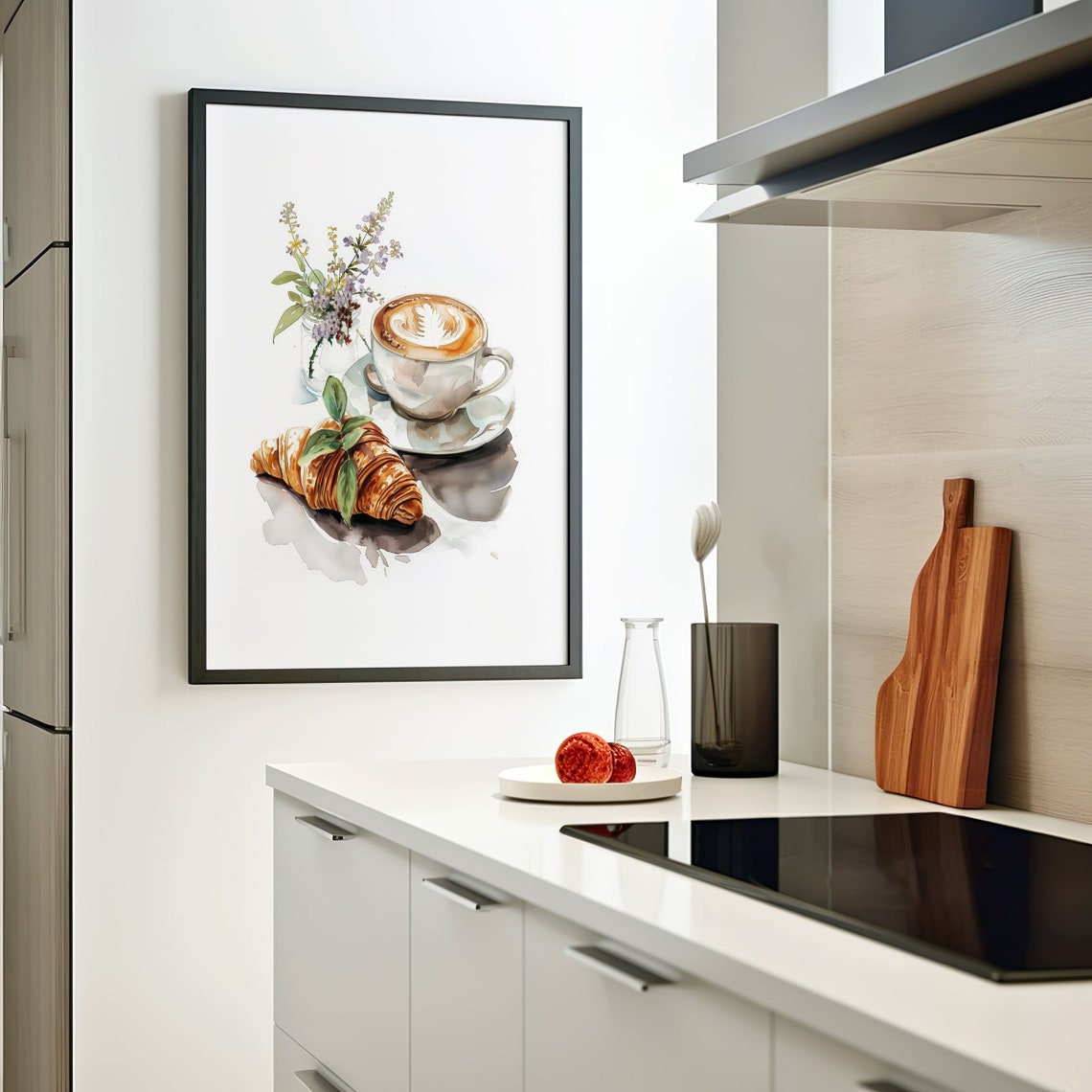 Coffee Latte Art Croissant Watercolor Breakfast Kitchen Print - Image 8
