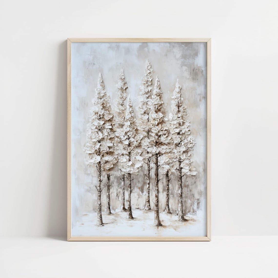Snowy Pine Forest Textured Impasto Landscape Painting Poster - Image 8