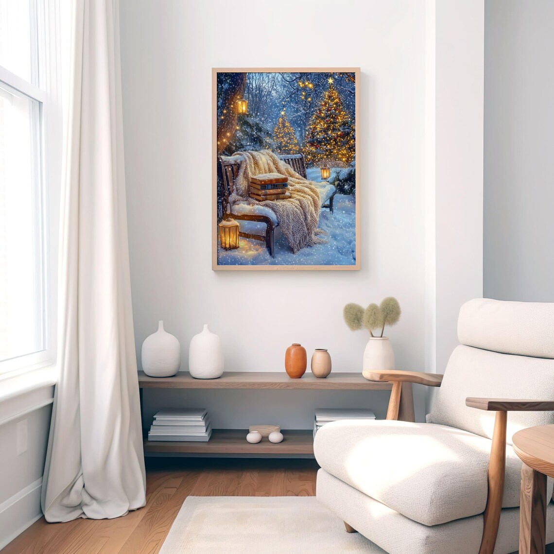 Cozy Christmas Book Lover Snowy Outdoor Winter Reading Nook Poster - Image 7