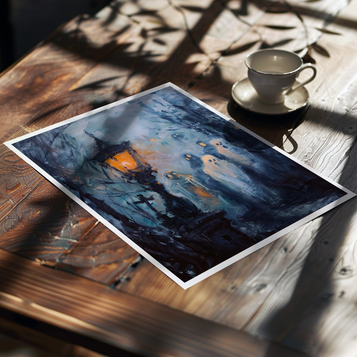 Ghosts By A Glowing Lantern In A Dark Forest Haunted Art Poster - Image 5