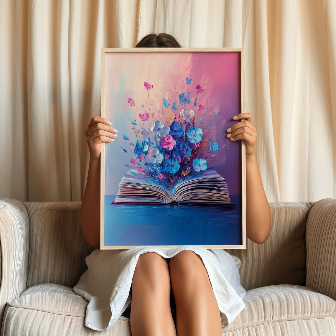 Blue Pink Flowers Rising From Open Book Dreamy Decor Art Poster - Image 5