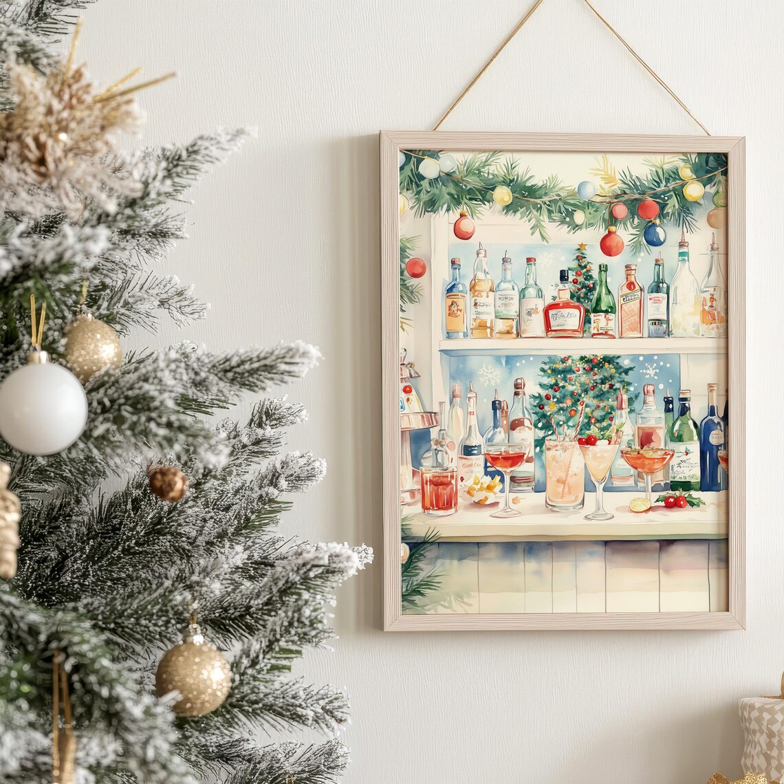 Christmas Bar Cart Holiday Cocktail Art Print - Image 7