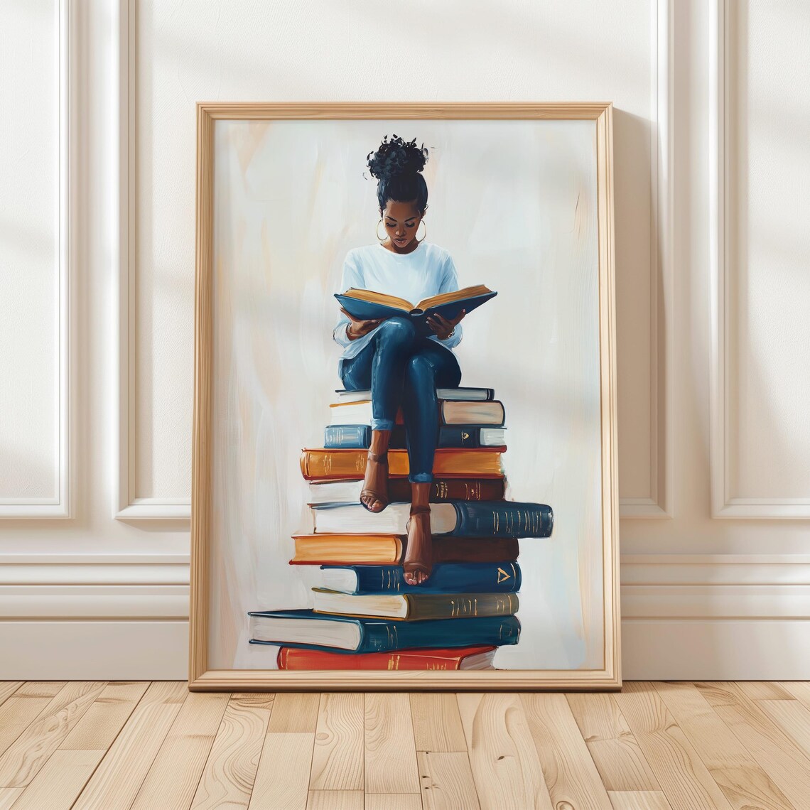 Black Woman Reading Book Art Print, Bookish Decor
