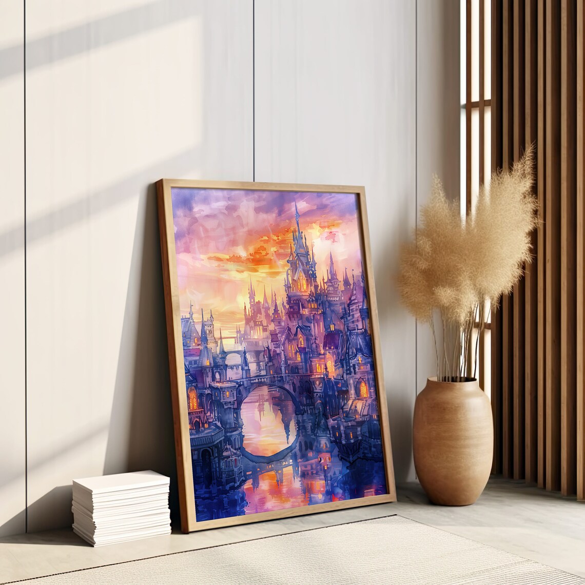 Magical Castle Watercolor Art Print, Fantasy Sunset - Image 3